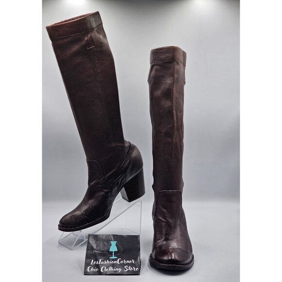 Frye Shoes - Frye Women's Brown Leather Rory Scrunch Knee-High Heeled Boots Size 7 3242
